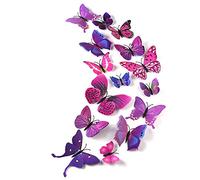 TUPARKA 36 Pieces 3D Butterfly Wall Stickers Butterflies Girls Bedroom Accessories Purple