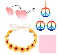 TUPARKA 4PCS Hippie Costume Set Hippie Dressing Accessory Set Hippie Glasses Hippie Style Peace Sign Necklace Hippie Headband