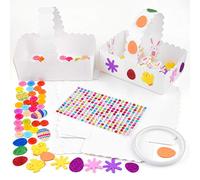 TUPARKA 6 PCS White Easter Card Craft Baskets Kit With Easter Sticker Colour Egg Buttons for Children Easter Decoration Craft Egg Filler Supplies