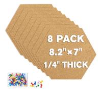 TUPARKA 8 Pack Cork Board Hexagon Bulletin Boards Cork Tiles 8.2"x7" - 1/4" Self-Adhesive Corkboards with 50 Push Pins Mini Wall for Wall Home School Office Decorative (8, 8.2" x 7")