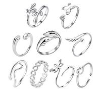 TUPARKA 9Pcs Silver Adjustable Rings Set Knot Adjustable Finger Ring Joint Ring Toe Ring Beach Jewelry Gifts for Women Girls