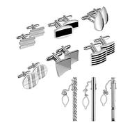 TUPARKA Cufflinks and Tie Clips Gift Set for Men Personalised Retro Striped Cuff links Classic Tie Pin for Suit Shirt Silver Tone