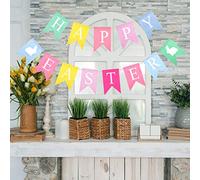 TUPARKA Pack of 2 Easter Garland, Happy Easter Banner, Easter Bunting Garland Decorations for Easter Party Supplies