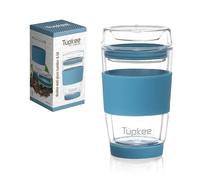 Tupkee Double Wall Glass Tumbler - 8-Ounce, All Glass Reusable Insulated Tea/Coffee Mug & Lid, Hand Blown Glass Travel Mug - Niagara
