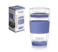 Tupkee Double Wall Glass Tumbler - 8-Ounce, All Glass Hand Blown Reusable Insulated Tea/Coffee Mug & Lid, Travel Mug - Jacaranda