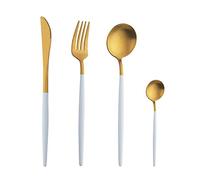 TUPMFG 16 Pieces White Handle Cutlery Sets, Matte Flatware Set Service for 4, Stainless Steel Silverware Set with Knives Forks Spoons, Dishwasher Safe