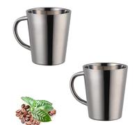 TUPMFG 2Pcs 300ml/10oz Stainless Steel Coffee Mug, Double Walled Coffee Cup, Metal Insulated Mug, Camping Mugs, with Handle,for Travel,Home,Office (Silver)