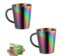 TUPMFG 2Pcs 300ml/10oz Stainless Steel Coffee Mug, Double Walled Coffee Cup, Metal Insulated Mug, Camping Mugs, with Handle,for Travel,Home,Office (Rainbow)