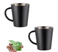 TUPMFG 2Pcs 300ml/10oz Stainless Steel Coffee Mug, Double Walled Coffee Cup, Metal Insulated Mug, Camping Mugs, with Handle,for Travel,Home,Office (Black)