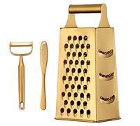 TUPMFG Box Grater, Stainless Steel Kitchen Cheese Grater with 4 Sides for Parmesan Cheese, Vegetables, Ginger Handheld Food Shredder Gold