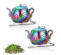 TUPMFG Loose Leaf Tea Infuser 2 Pack, Stainless Steel Tea Diffuser,Tea Strainer & Steeper,with Extended Chain Hook for Hanging on Teapots Mugs Cups to Brew Loose Leaf Tea (Rainbow)