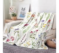 Tupmnbry Wildflowers Throw Blanket 60"X80" Botanical Floral Printed Blanket Super Soft Flannel Throw Blanket Lightweight Fluffy Plush Bed Blanket for Bedding Sofa and Travel