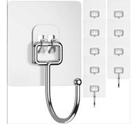 TUPNE Large Adhesive Hooks for Hanging Heavy Duty Wall Hooks 22 lbs Self Adhesive Towel Hook Waterproof Transparent Hooks for Bags Bathroom Shower Outdoor Kitchen Cups Door Coat Sticky Hooks 10 Pack