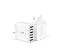 Tupneuf 2 Pack USB Plug UK, 33W 6 Port Multi Plug Multiport Charger Head with QC 3.0 Fast Charging, USB Wall Power Adapter for iPhone 16 15 14 13 12 11 10 8 7 Pro Max Plus, Samsung