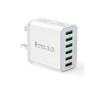 Tupneuf 33W 6-Port Multi Plug Multiport Charger Head with QC 3.0 Fast Charging, USB Plug Adaptor UK Wall Power Adapter Mains for iPhone 16 15 14 13 12 11 10 Pro Max Plus XS 8 7 6 5, Samsung, iPad