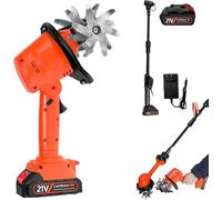TUPOSTAR 21V Cordless Tiller Cultivator, 4-Inch Tilling Width and Depth, Handheld with Extension Rod, 235 RPM Electric Garden Tiller, Lightweight 1.2kg Body,2 Batteries