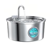 TUPOSTAR Cat Water Fountain for Drinking, 3.2L Cat Fountain Stainless Steel Automatic, with Ultra-Silent Pump, Water-Level Window, for Small Large Pets,A,Round
