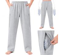 TUPOSTAR Catheter Pants for Men, Catheter Leg Bag Pants with Double Zippered Pockets, Holds 2000ml Catheter Bag, Urine Bag Pants for Nephrostomy Cystostomy Supply,Double Pocket B,M