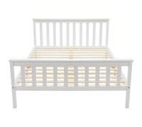 TUPOSTAR Double Bed Wooden Frame, with Headboard and Footboard, Wood Bed for Bedroom, 4ft6 Double Wooden Bed in White, for Adults, Kids, Teenagers,White,90 * 180cm