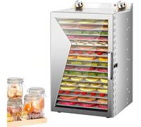 TUPOSTAR Food Dehydrator Machine, Dehydrator Food Dryer 6-Layer, 360 ° Fan, 280 * 200mm Grid, 35~90 ℃ Temperature Control, for Fruit, Veg, Meat, Mushroom, Herb, Seed,Silver,18Tray