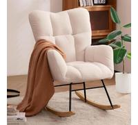TUPOSTAR Mid Century Modern Rocking Chair, Nursery Rocking Chair, Upholstered Baby Fluffy Glider Rocker, Padded Seat, with High Backrest, for Living Room Bedroom Offices,01