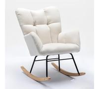 TUPOSTAR Mid Century Modern Rocking Chair, Nursery Rocking Chair, Upholstered Baby Fluffy Glider Rocker, Padded Seat, with High Backrest, for Living Room Bedroom Offices,02