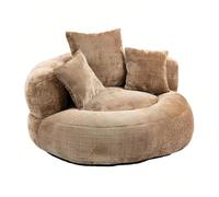 TUPOSTAR Oversize Oval Padded Lounger Chair, Upholstered Bean Bag Couch with Pillows & Wrap-Around Backrest for Adults, Chenille Fabric Lazy Floor Beanbag-Chair Sofa,05