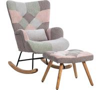 TUPOSTAR Soft Rocking Chair with Footstool, Comfortable Nursing Chair with Wingback, Side Pocket and Lumbar Pillow, Suitable for Relaxing Reading in Living Room, Patio or Yard,03