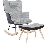 TUPOSTAR Soft Rocking Chair with Footstool, Comfortable Nursing Chair with Wingback, Side Pocket and Lumbar Pillow, Suitable for Relaxing Reading in Living Room, Patio or Yard,01