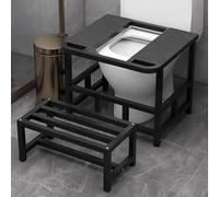 TUPOSTAR Squat Toilet Converter Frame with Footstool, Reinforced Arc Design Pit Frame with Anti-Slip Pads, Toilet to Squat Transition Aid,Black,53cm