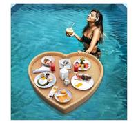 TUPOSTAR Swimming Pool Floating Tray Table, Water Surface Floating Drink Holder, Multifunction Breakfast Tray on The Water, Outdoor Water Play Fruit Food Plate,Almond,B80cm