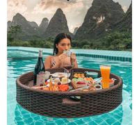 TUPOSTAR Swimming Pool Floating Tray Table, Water Surface Floating Drink Holder, Multifunction Breakfast Tray on The Water, Outdoor Water Play Fruit Food Plate,Coffee,A80cm