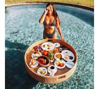 TUPOSTAR Swimming Pool Floating Tray Table, Water Surface Floating Drink Holder, Multifunction Breakfast Tray on The Water, Outdoor Water Play Fruit Food Plate,Almond,A60cm