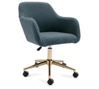 TUPOSTAR Teddy Swivel Desk Chair, Makeup Vanity Chair with Wheels, Height Adjustable Dressing Table Chairs with Gold Base for Bedroom, Vanity Room, Home Office,08