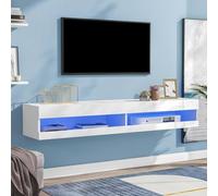 TUPOSTAR TV Stand Cabinet with LED Lights, Floating TV Unit Entertainment Center Media Console, Wall Mounted High Gloss Modern Storage Shelf,White