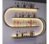 TUPOSTAR Wall-Mounted Wine Rack with Led Light, 4-Tier Half Round Bar Shelves, Industrial Metal Display Storage Shelf & Wine Glass Hooks for Home Bar, Dining Room,Black,150CM