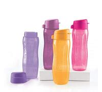 Tupperware Aquaslim Plastic Fliptop Water Bottle 500ml , Multicolour , Set of 4