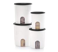 TUPPERWARE Brand 8-Piece One Touch Reminder Canister Set (4 Dry Food Storage Containers + 4 Lids) - Black - Airtight, Dishwasher Safe & BPA Free