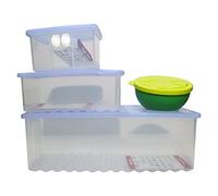 Tupperware Fridge Smart Refrigerator Container Set Clear Blue Color With Fun Lemon Bowl keeps Produce Fresh and Crisp, Dishwasher Safe, for Better Taste, BPA Free Free