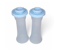 Tupperware Large Hourglass Salt and Pepper Shaker Set Sheer Ice Blue with Ice Blue Seals