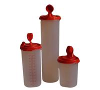 Tupperware Mega Midi Mini Plastic Flow Container, Red, Set of 3, Red