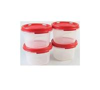 Tupperware Modular Mates Set of 4 Sheer #1 Rounds - 7 oz. Capacity Each - Liquid & Airtight Red Seals