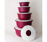 Tupperware Peng Bowl 9.5 L + 6.0 L + 3.5 L + 2.0 L + 1.0 L + Splash Guard Lid in Blackberry White Mixing Bowl, Serving Bowl + Tea Cup