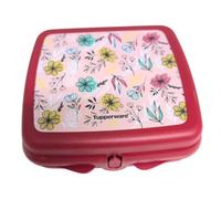 Tupperware Sandwich Box Storage Box Lunch Box Square with Hinge and Lock (Dark Red Flower Motif)