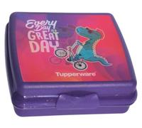 Tupperware Sandwich Box Storage Box Square with Hinge and Lock (Purple with Dino Motif)