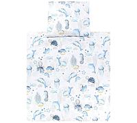 TupTam Baby Crib Pram Bedding Set Duvet Pillow - 4 pieces, Sea Creatures Blue, 80x80 cm