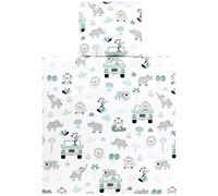 TupTam Baby Crib Pram Bedding Set Duvet Pillow - 4 pieces, Zoo Green, 80x80 cm