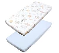 TupTam baby fitted sheet children fitted sheet for baby bed cot pack of 2, Animals on Clouds/Blue, 60 x 120 cm