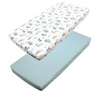 TupTam baby fitted sheet children fitted sheet for baby bed cot pack of 2, Foxes on the Plane/Green, 70 x 140 cm