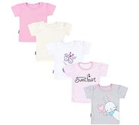 TupTam Baby Girls Short Sleeve T-Shirt Patterned Colorful Set of 5, Stripes Giraffe Rabbit Pink White Gray, 98
